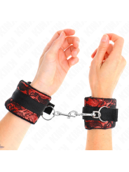 KINK - MUÑEQUERAS CORTAS DE ENCAJE TERCIOPELO Y UNIÓN DE NYLON ROJO/NEGRO 23 X 6.5 CM