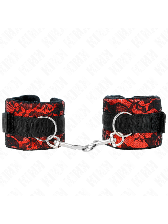 KINK - MUÑEQUERAS CORTAS DE ENCAJE TERCIOPELO Y UNIÓN DE NYLON ROJO/NEGRO 23 X 6.5 CM