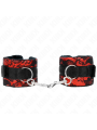 KINK - MUÑEQUERAS CORTAS DE ENCAJE TERCIOPELO Y UNIÓN DE NYLON ROJO/NEGRO 23 X 6.5 CM