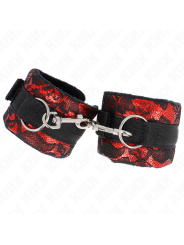 KINK - MUÑEQUERAS CORTAS DE ENCAJE TERCIOPELO Y UNIÓN DE NYLON ROJO/NEGRO 23 X 6.5 CM