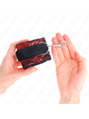KINK - MUÑEQUERAS CORTAS DE ENCAJE TERCIOPELO Y UNIÓN DE NYLON ROJO/NEGRO 23 X 6.5 CM