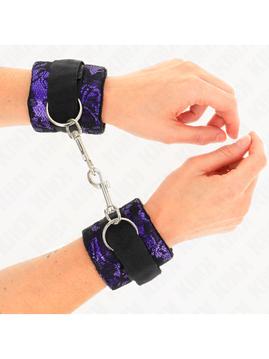 KINK - MUÑEQUERAS CORTAS DE ENCAJE TERCIOPELO Y UNIÓN DE NYLON VIOLETA/NEGRO 23 X 6.5 CM