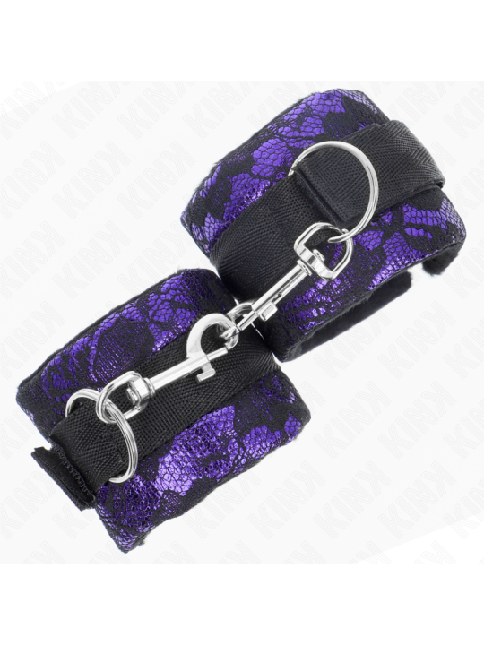 KINK - MUÑEQUERAS CORTAS DE ENCAJE TERCIOPELO Y UNIÓN DE NYLON VIOLETA/NEGRO 23 X 6.5 CM