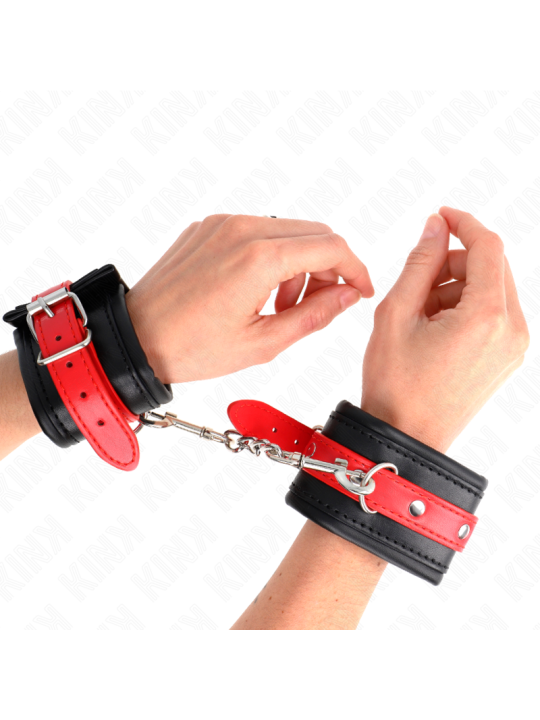 KINK - MUÑEQUERAS NEGRO CON CORREA ROJO AJUSTABLE 17-28 CM X 6 CM
