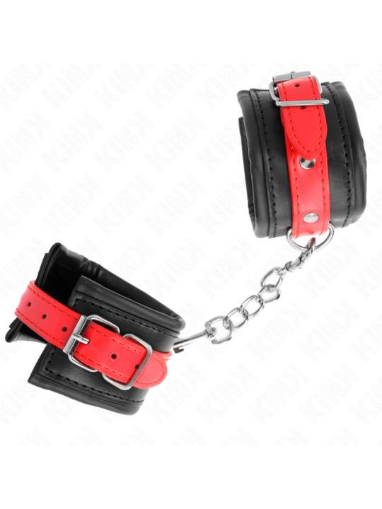 KINK - MUÑEQUERAS NEGRO CON CORREA ROJO AJUSTABLE 17-28 CM X 6 CM