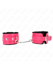 KINK - MUÑEQUERAS FORRADAS PREMIUM NEGRO CON CORREA FUCSIA AJUSTABLE 17-29 CM X 6 CM