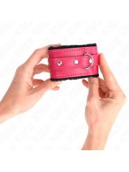 KINK - MUÑEQUERAS FORRADAS PREMIUM NEGRO CON CORREA FUCSIA AJUSTABLE 17-29 CM X 6 CM