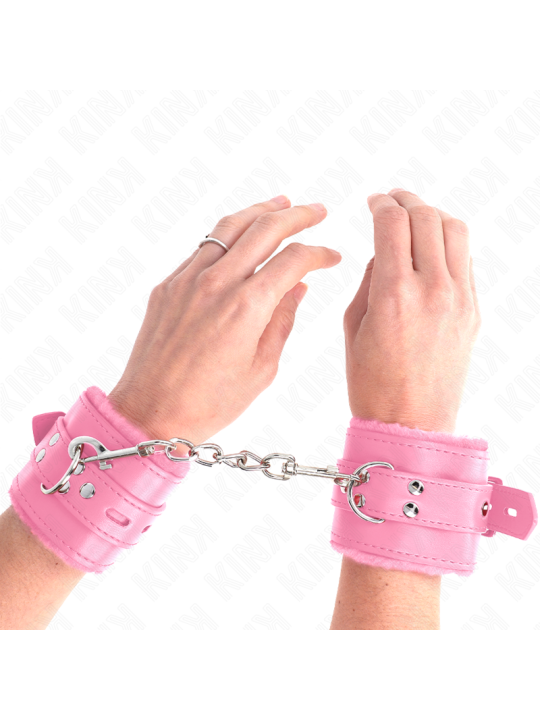 KINK - MUÑEQUERAS FORRADAS CON AGUJEROS CUADRADOS ROSA Y CORREA ROSA AJUSTABLE 17-29 CM X 6 CM