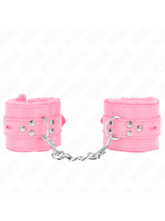 KINK - MUÑEQUERAS FORRADAS CON AGUJEROS CUADRADOS ROSA Y CORREA ROSA AJUSTABLE 17-29 CM X 6 CM