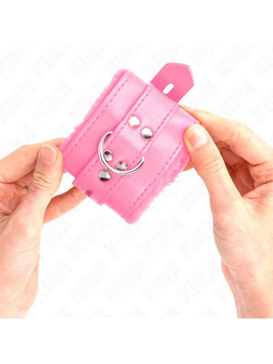 KINK - MUÑEQUERAS FORRADAS CON AGUJEROS CUADRADOS ROSA Y CORREA ROSA AJUSTABLE 17-29 CM X 6 CM