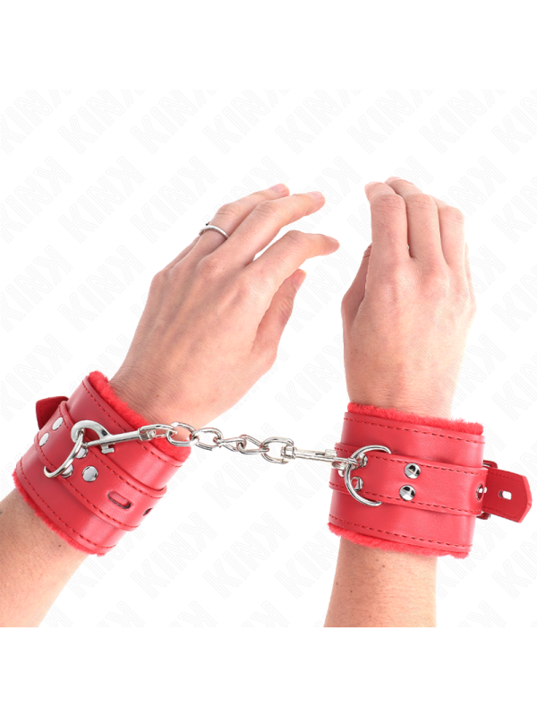 KINK - MUÑEQUERAS FORRADAS CON AGUJEROS CUADRADOS ROJO Y CORREA ROJO AJUSTABLE 17-29 CM X 6 CM