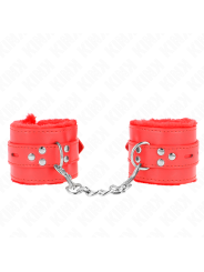 KINK - MUÑEQUERAS FORRADAS CON AGUJEROS CUADRADOS ROJO Y CORREA ROJO AJUSTABLE 17-29 CM X 6 CM