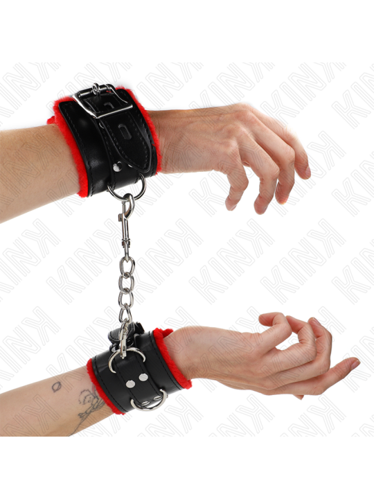 KINK - MUÑEQUERAS FORRADAS CON AGUJEROS CUADRADOS ROJO Y CORREA NEGRO AJUSTABLE 17-29 CM X 6 CM