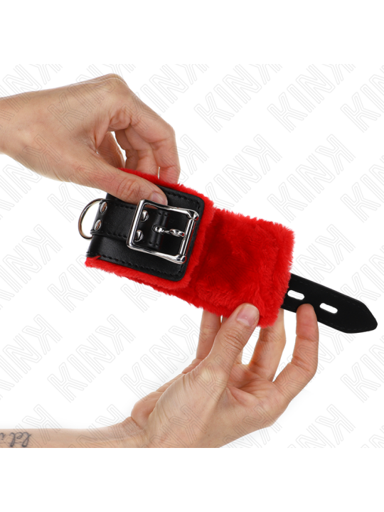 KINK - MUÑEQUERAS FORRADAS CON AGUJEROS CUADRADOS ROJO Y CORREA NEGRO AJUSTABLE 17-29 CM X 6 CM