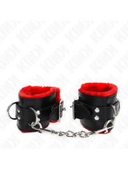 KINK - MUÑEQUERAS FORRADAS CON AGUJEROS CUADRADOS ROJO Y CORREA NEGRO AJUSTABLE 17-29 CM X 6 CM