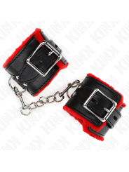 KINK - MUÑEQUERAS FORRADAS CON AGUJEROS CUADRADOS ROJO Y CORREA NEGRO AJUSTABLE 17-29 CM X 6 CM