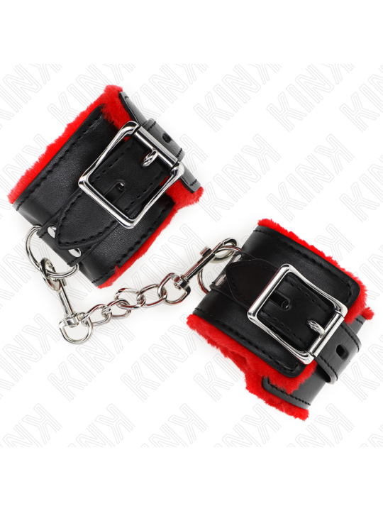 KINK - MUÑEQUERAS FORRADAS CON AGUJEROS CUADRADOS ROJO Y CORREA NEGRO AJUSTABLE 17-29 CM X 6 CM