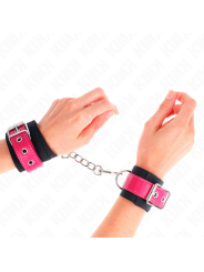 KINK - MUÑEQUERAS DE NYLON NEGRO CON CORREA POLIPIEL FUSCIA AJUSTABLE 19-29 CM X 5.1 CM