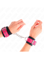 KINK - MUÑEQUERAS DE NYLON NEGRO CON CORREA POLIPIEL FUSCIA AJUSTABLE 19-29 CM X 5.1 CM