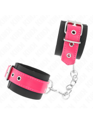 KINK - MUÑEQUERAS DE NYLON NEGRO CON CORREA POLIPIEL FUSCIA AJUSTABLE 19-29 CM X 5.1 CM
