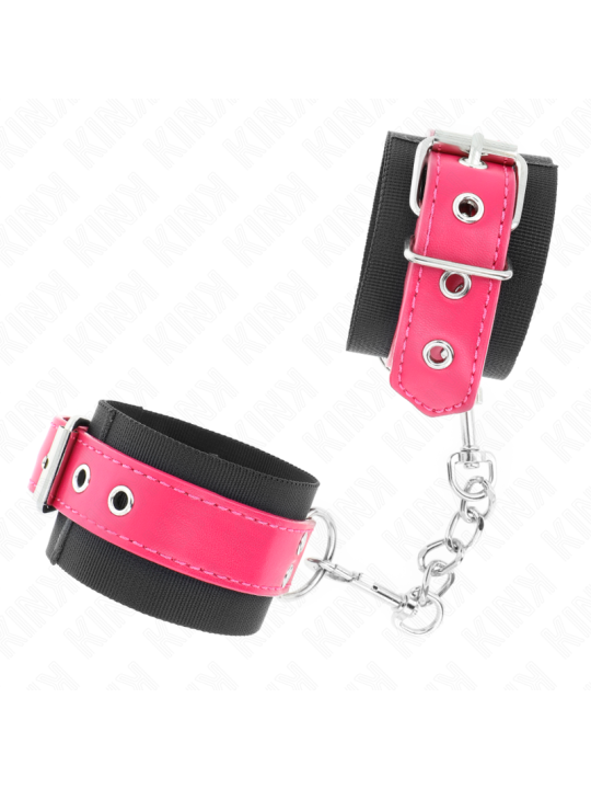 KINK - MUÑEQUERAS DE NYLON NEGRO CON CORREA POLIPIEL FUSCIA AJUSTABLE 19-29 CM X 5.1 CM