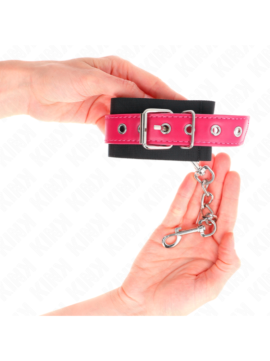 KINK - MUÑEQUERAS DE NYLON NEGRO CON CORREA POLIPIEL FUSCIA AJUSTABLE 19-29 CM X 5.1 CM