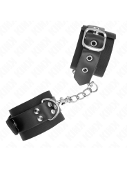 KINK - MUÑEQUERAS DE NYLON NEGRO CON CORREA CUERO NEGRO AJUSTABLE 19-29 CM X 5.1 CM
