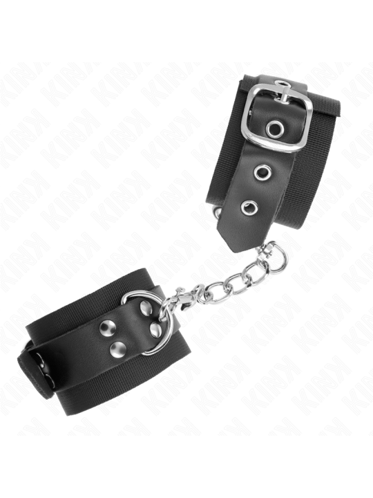 KINK - MUÑEQUERAS DE NYLON NEGRO CON CORREA CUERO NEGRO AJUSTABLE 19-29 CM X 5.1 CM