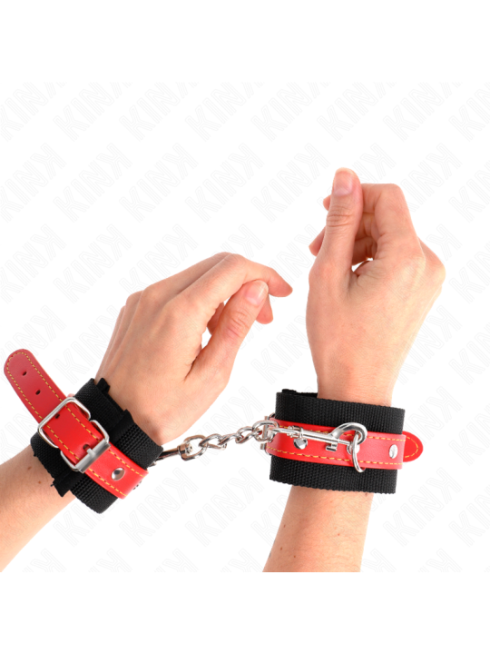 KINK - MUÑEQUERAS DE NYLON NEGRO CON CORREA POLIPIEL ROJO AJUSTABLE 19-24 CM X 5.5 CM