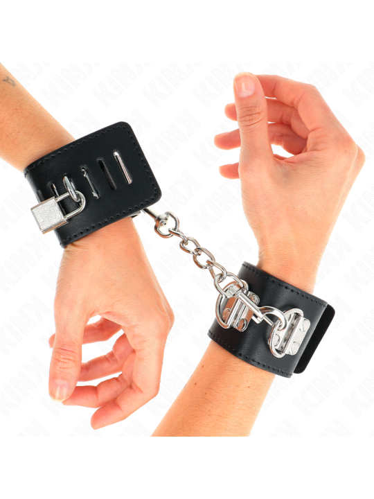 KINK - MUÑEQUERAS MULTIPOSICIÓN CON CIERRE CANDADO NEGRO AJUSTABLE 16-23 CM X 5.5 CM