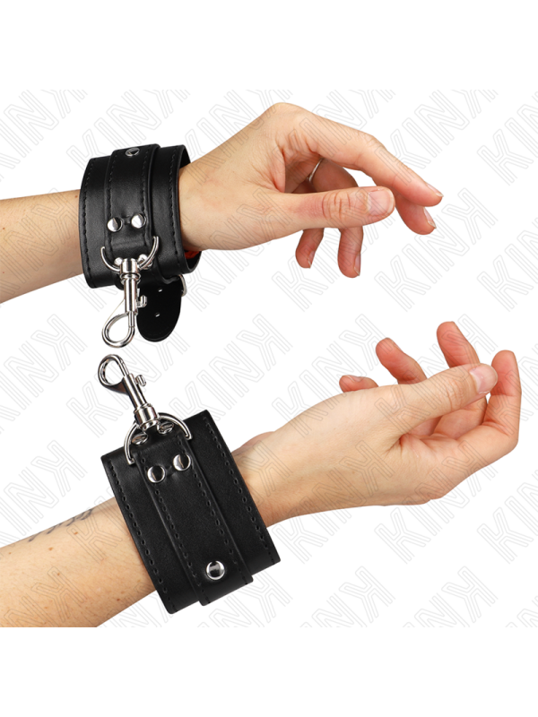 KINK - MUÑEQUERAS ESTILO MAZMORRA CON CERRADURA NEGRO AJUSTABLE 21-28 CM X 5.5 CM