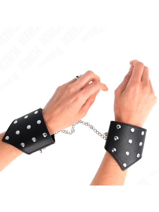 KINK - MUÑEQUERAS ESTILO PUNTIAGUDO NEGRO CON CADENA AJUSTABLE 17-23 CM X 8.5 CM