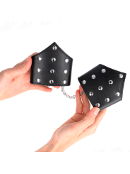 KINK - MUÑEQUERAS ESTILO PUNTIAGUDO NEGRO CON CADENA AJUSTABLE 17-23 CM X 8.5 CM