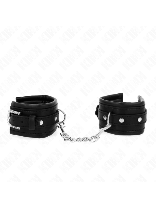 KINK - MUÑEQUERAS NEGRO CON HEBILLA DE DIAMANTES DE IMITACIÓN AJUSTABLE 25-32 CM X 5.5 CM