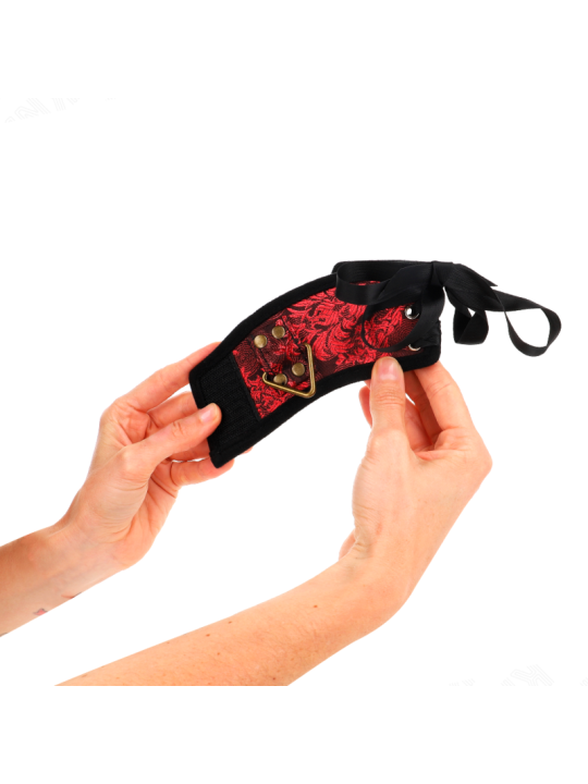 KINK - MUÑEQUERAS DISEÑO ESCÁNDALO ROJO-NEGRO DETALLE LAZO 24.5 CM X 6.5 CM