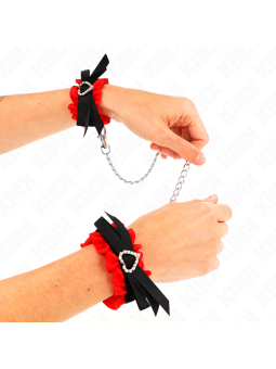 KINK - MUÑEQUERAS ELÁSTICAS DE ENCAJE CON DETALLE CORAZÓN ROJO AJUSTABLE 22-35 CM