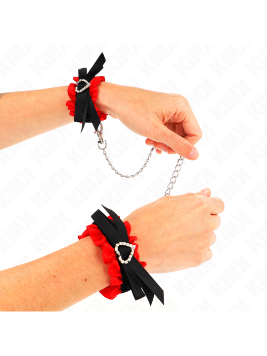 KINK - MUÑEQUERAS ELÁSTICAS DE ENCAJE CON DETALLE CORAZÓN ROJO AJUSTABLE 22-35 CM