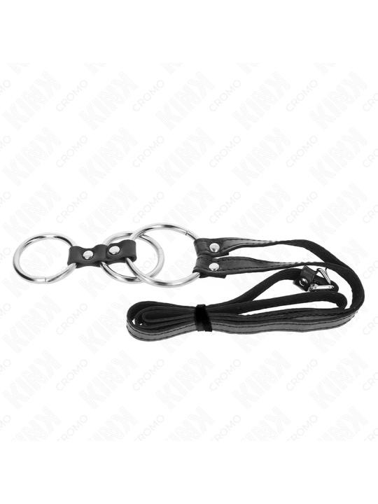 KINK - ANILLO PENE METAL TRIPLE 3.8 CM A 5 CM CON CINTURÓN POLIPIEL 112 CM