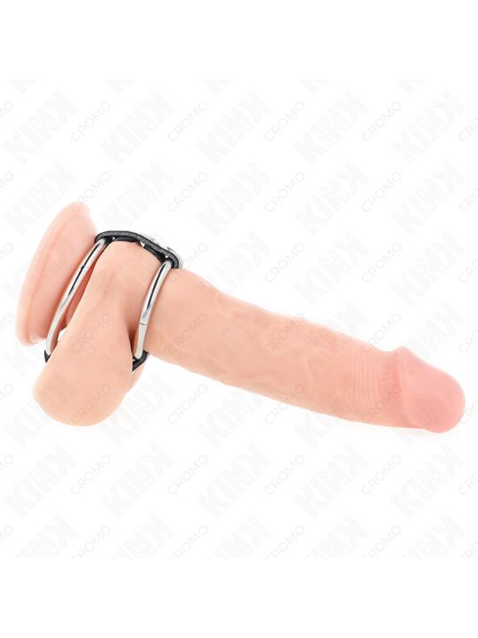 KINK - ANILLO PENE METAL DOBLE 3.8 CM A 5 CM CONECTADOS CON CUERO