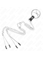 KINK - ANILLO PENE TRIPLE METAL CROMADO 3 CM A 4.5 CM CON CADENA METAL 26 CM Y PINZAS PARA PEZONES