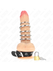KINK - ANILLO PENE CUERO CORREA CON CERRADURA 21 X 2 CM Y 5 ANILLOS METAL DE 3 CM A 4 CM