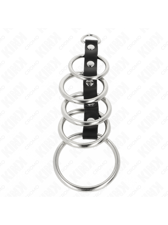 KINK - 5 ANILLOS PENE METAL 3.2 CM A 5 CM CONECTADOS POR POLIPIEL