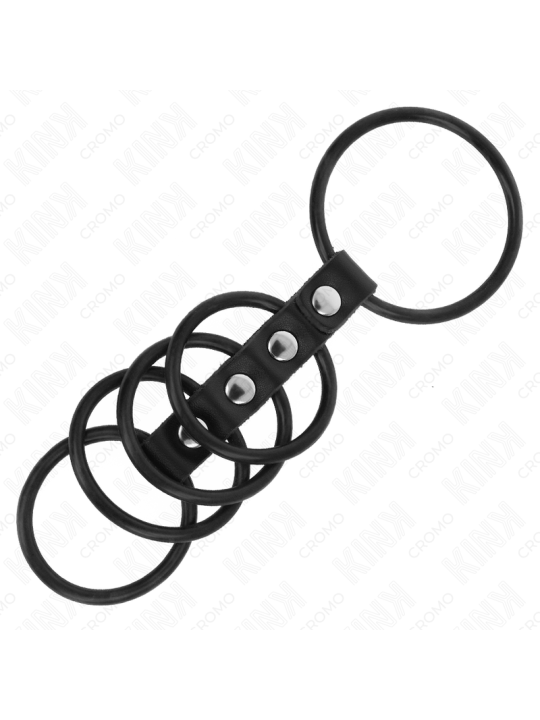 KINK - 5 ANILLOS PENE SILICONA 3.8 CM A 4.8 CM CONECTADOS POR CUERO