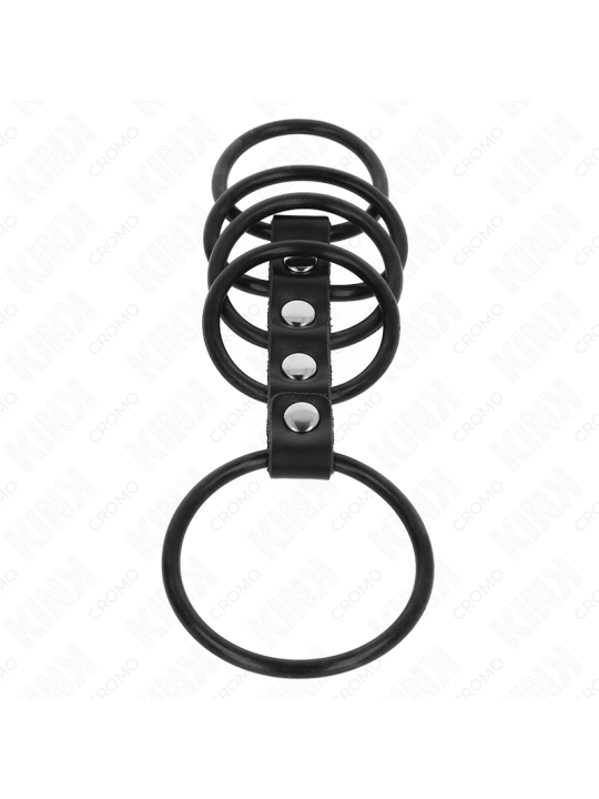 KINK - 5 ANILLOS PENE SILICONA 3.8 CM A 4.8 CM CONECTADOS POR CUERO