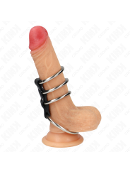 KINK - 4 ANILLOS PENE METAL 3.7 CM A 5 CM CONECTADOS POR CUERO