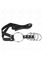 KINK - 4 ANILLOS PENE METAL CONECTADOS 3.8 CM A 5 CM CON CINTURÓN DE POLIPIEL 112 CM