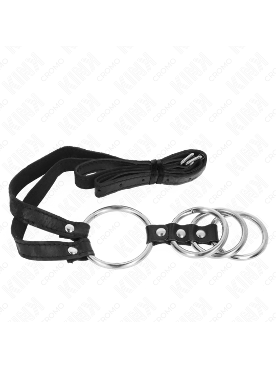 KINK - 4 ANILLOS PENE METAL CONECTADOS 3.8 CM A 5 CM CON CINTURÓN DE POLIPIEL 112 CM