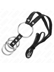 KINK - 4 ANILLOS PENE METAL CONECTADOS 3.8 CM A 5 CM CON CINTURÓN DE POLIPIEL 112 CM