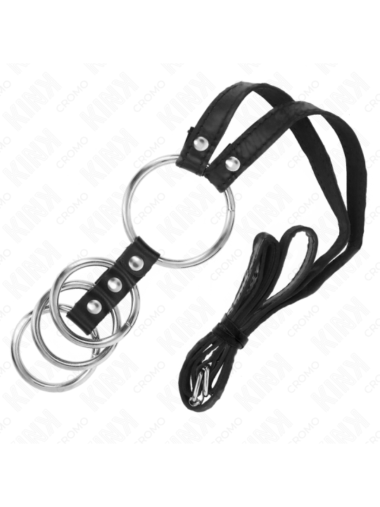 KINK - 4 ANILLOS PENE METAL CONECTADOS 3.8 CM A 5 CM CON CINTURÓN DE POLIPIEL 112 CM