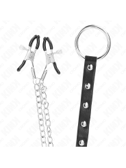 KINK - ANILLO PENE METAL CON CADENA Y PINZAS PARA PEZONES AJUSTABLE